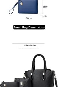 Détail de la pochette bleue avec le grand sac cabas noir matelassé et la bandoulière assortie