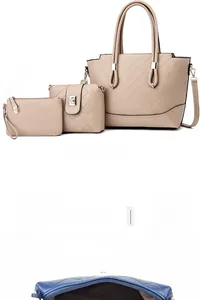 Vue détaillée du lot de 3 sacs matelassés kaki avec cabas, sacoche et porte-monnaie