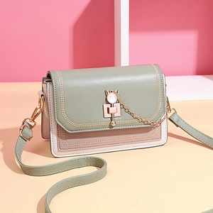 Chic tricolor pastel square crossbody bag with cat-shaped metal lock and chain strap