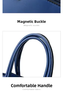 Détails du sac à main bleu marine en cuir grainé avec poche zippée et poignées robustes