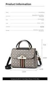 Detailed size guide of women's tote showing 22x11x16cm dimensions and tablet comparison