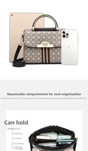 Detailed interior view of a monogram shoulder bag with multiple storage compartments