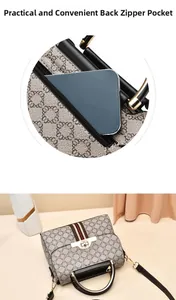 Detail of the back zipper pocket on a crossbody bag for phone storage and convenience