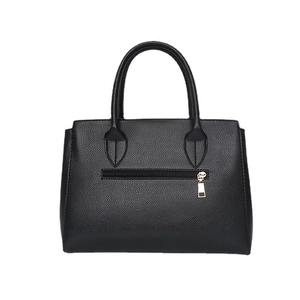 Classic black litchi pattern leather handbag for women featuring gold-tone zipper details