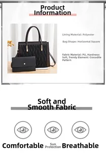 Detail view of brown PU leather tote and wallet set with soft pleated texture and gold hardware