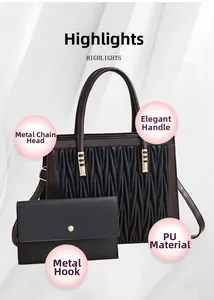Detail view of the quilted PU leather handbag set with premium gold-tone metal hardware