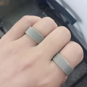 Stainless Steel Mesh Woven Band Ring Milanese Style Minimalist Jewelry For Men And Women Silver Color