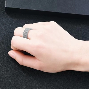 Unisex minimalist silver mesh texture wide band ring for a trendy statement look