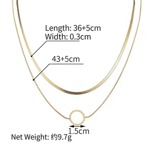 Double layered 18K gold stainless steel snake chain necklace with circular pendant