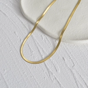 Minimalist double layer golden flat snake chain necklace with high polish finish