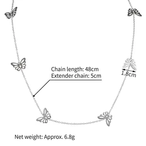 Silver butterfly charm necklace with 48cm chain and dimensions for a stylish look