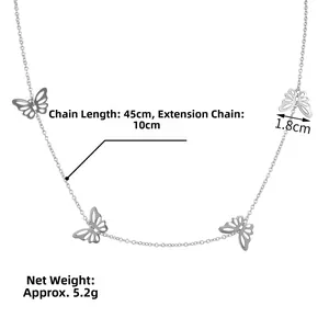 Silver butterfly necklace detail showing 45cm chain length and 1.8cm pendant width