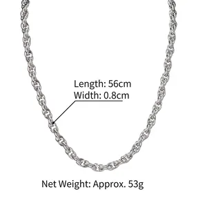 56cm chunky silver twisted braid chain necklace in stainless steel with 0.8cm width