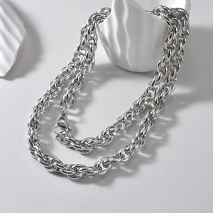 Chunky Rope Chain Necklace Polished Stainless Steel Twisted Woven Link Minimalist Hip Hop Punk Jewelry For Men Women