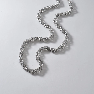 Silver chunky twisted rope chain necklace made of durable stainless steel in S-shape