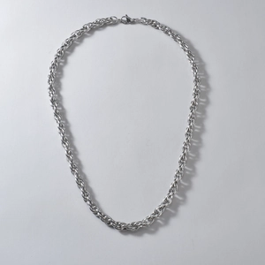 Polished silver twisted rope chain necklace in stainless steel with a lobster clasp