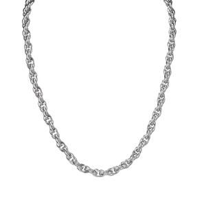 Silver twisted rope chain necklace in polished stainless steel with minimalist braided design
