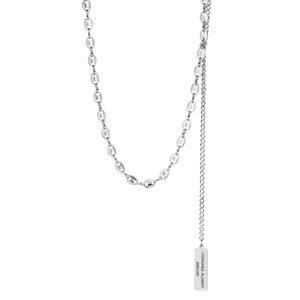 Vintage pig nose link necklace in silver stainless steel with vertical engraved tag