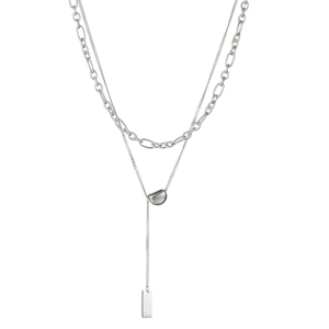 Double-layer silver titanium steel necklace featuring chunky chains and sleek tassel pendants
