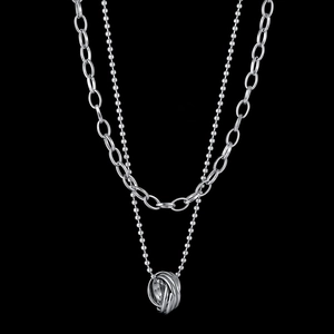 Stainless Steel Double Layer Necklace Multi Interlocking Circles Pendant Bead And Link Chain Hip Hop Fashion Jewelry