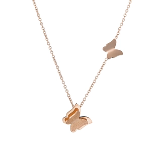 Elegant rose gold double butterfly necklace with sparkling minimalist layered pendant design