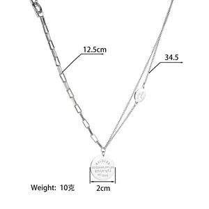 Collier chaîne asymétrique en acier inoxydable style hip-hop avec pendentif rond