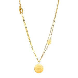 Collier asymétrique en acier inoxydable doré avec fermoir OT et pendentif gravé