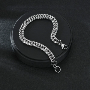 Stainless Steel Cuban Link Bracelet Minimalist Hip Hop Punk Curb Chain Jewelry With Adjustable Lobster Clasp