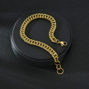 Polished titanium steel double woven chain bracelet in gold finish with lobster clasp