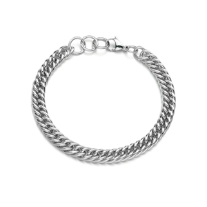 Polished titanium steel Cuban link bracelet with lobster clasp and adjustable rings