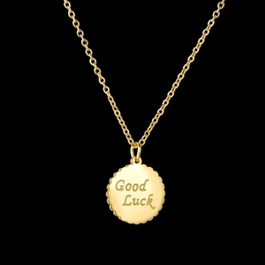 Stainless Steel Good Luck Round Pendant Necklace Scalloped Edge Engraved Blessing Minimalist Ins Style For Women