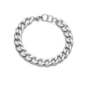 Unisex silver stainless steel curb chain bracelet with lobster clasp and extension