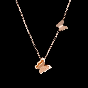 Butterfly Pendant Necklace Stainless Steel Double Layered Frosted Glitter Design Sweet Elegant Clavicle Chain For Women