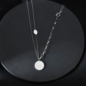 Collier En Acier Inoxydable À Chaîne Asymétrique Avec Pendentif Pièce Ronde Style Rétro Hip Hop Bijoux Pour Femmes