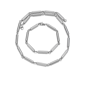 Poliertes Set aus silberner Halskette und Armband aus Edelstahl im Bambus-Design