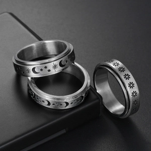 Spinner Ring Stainless Steel Rotatable Sun Moon Star Daisy Celestial Anxiety Relief Band For Men Women