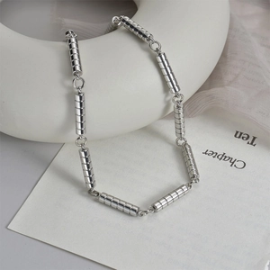 Edelstahl Bambus Stil Zylinder Gliederkette Halskette Und Armband Minimalistisch Punk Hip Hop Schmuck Unisex