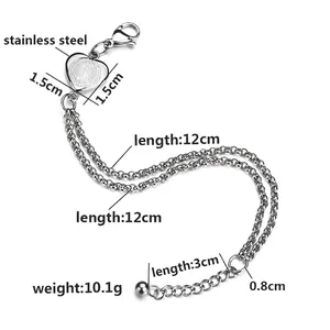 Double-layered stainless steel bracelet with heart Virgin Mary religious pendant and 3cm extension