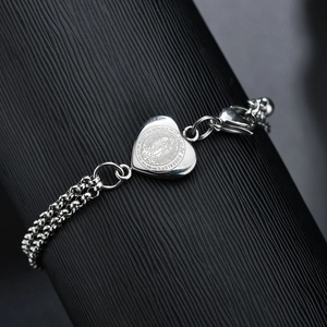 Stainless Steel Double Layer Heart Pendant Bracelet Our Lady Of Guadalupe Religious Jewelry For Women