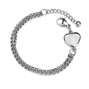 Double-layer stainless steel bracelet featuring a heart Virgin of Guadalupe charm
