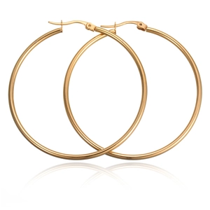 Polished minimalist large gold stainless steel hoop earrings with secure clasp