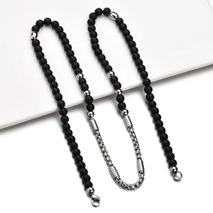 Collier Perles Acier Inoxydable Minimaliste Perles Noires Mattes Style Industriel Chaîne Bijoux Homme Femme