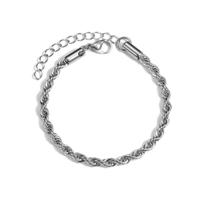 Bracelet chaîne torsadée en acier inoxydable argenté avec fermoir mousqueton réglable