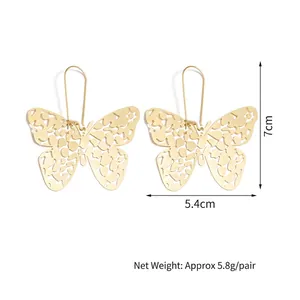 French style hollow butterfly earrings in gold stainless steel with 7cm length