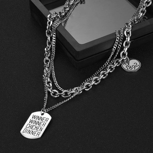 Multi-layer titanium steel necklace with square dog tag and letter engraving pendant