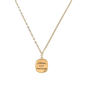 Goldene asymmetrische Halskette mit mattem quadratischem Anhänger und Eternal Love Gravur