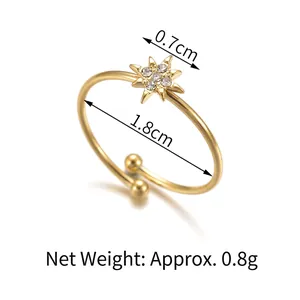 Bague fleur en acier inoxydable plaqué or 14K au design soleil avec cristaux