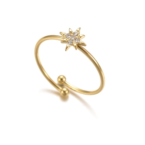 Détails de la bague étoile dorée ajustable avec incrustation de pierres zircon