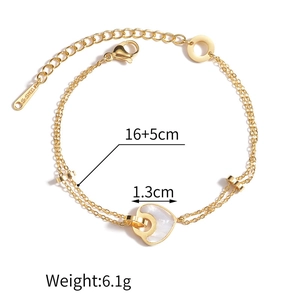 Bracelet double chaîne en acier inoxydable plaqué or 14K avec pendentif cœur
