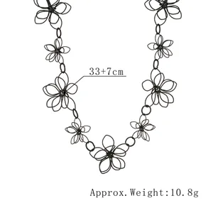 French Hepburn style black hollow lotus choker necklace with 33+7cm chain and 10.8g weight